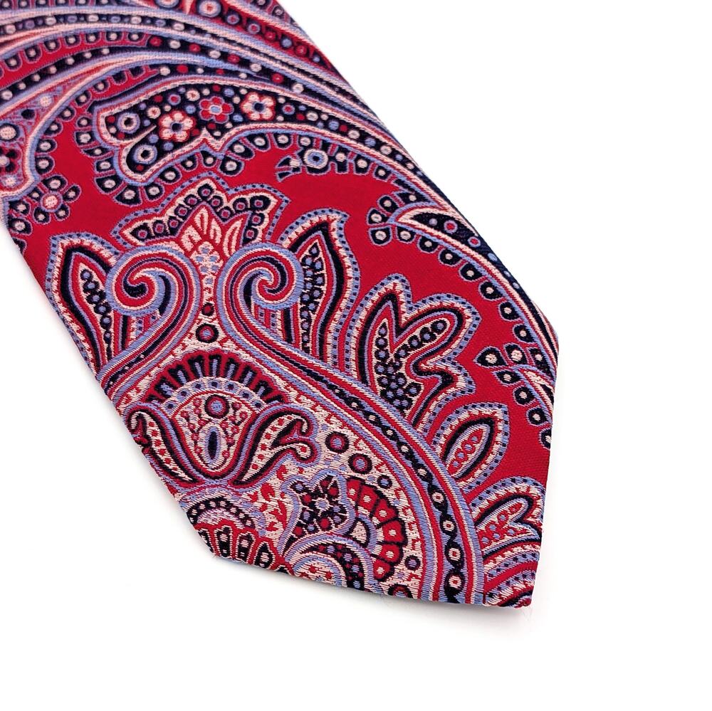 Vintage 90s Nautica Silk Jacquard Tie Paisley Extra Long Heritage Red White Navy